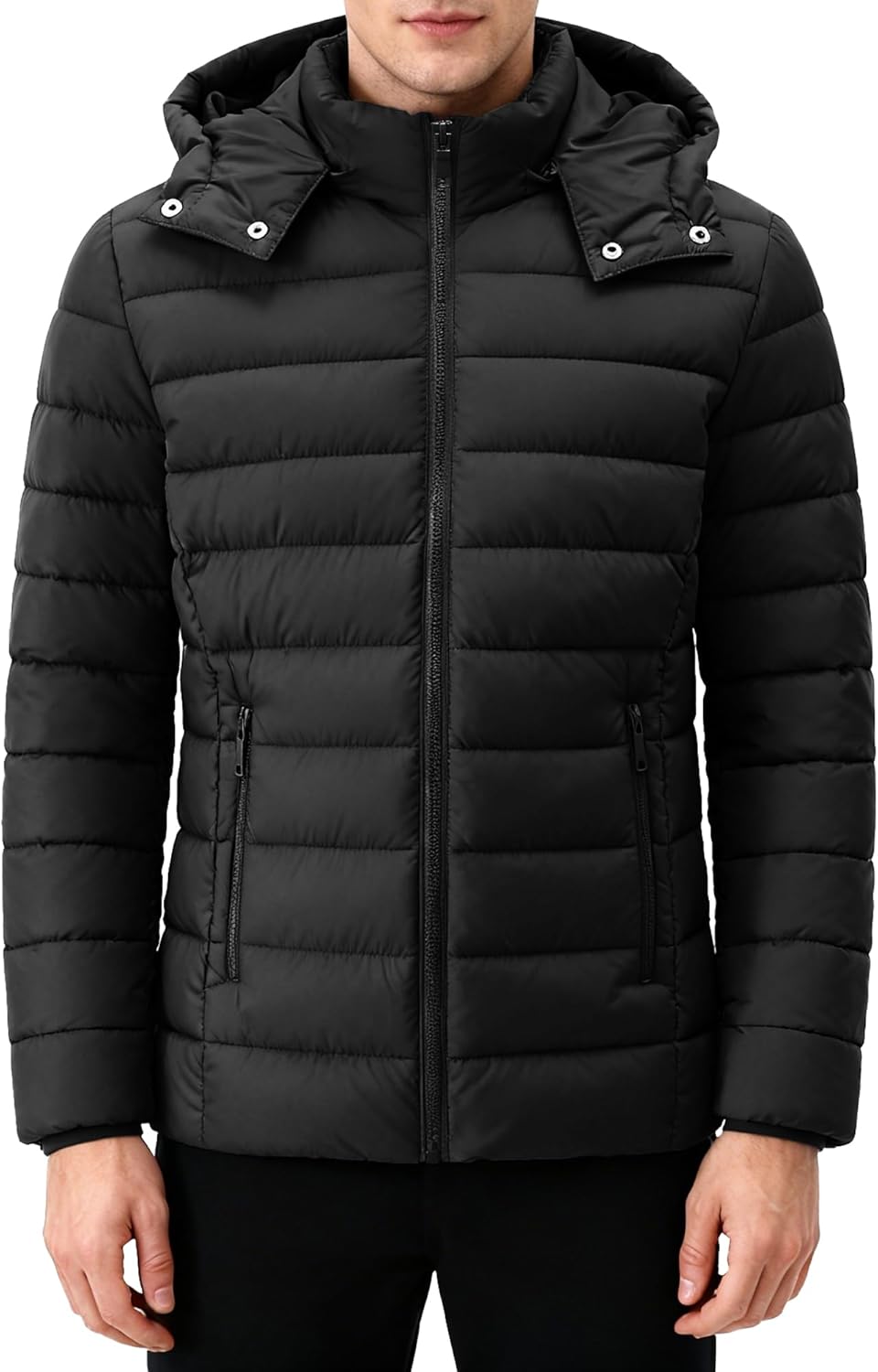 ZENOVIX Men’s Quilted Down Coat Puffer Jacket | Lightweight, Waterproof, Windproof, Detachable Hood, Warm for Winter Travel - Image 3