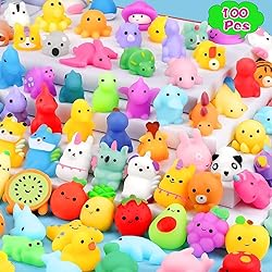 100Pcs Mochi Squishy Toys, Kawaii Squishies Fidget Toys Pack - Stress Relief Toys Party Bags Fillers for Box Toys for Classroom Prizes Kids, Christmas Party Favors Stocking Stuffers Gifts(Random)