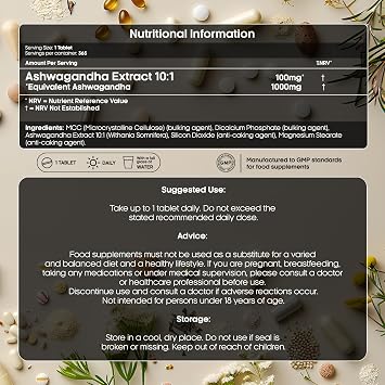 GN Ashwagandha | 365 Ashwagandha High Strength Tablets - 1000mg Ashwaganda Extract (10:1) per Serving | Ashwaganda Root Tablets | Non-GMO, Gluten & Allergen Free | Made in The UK