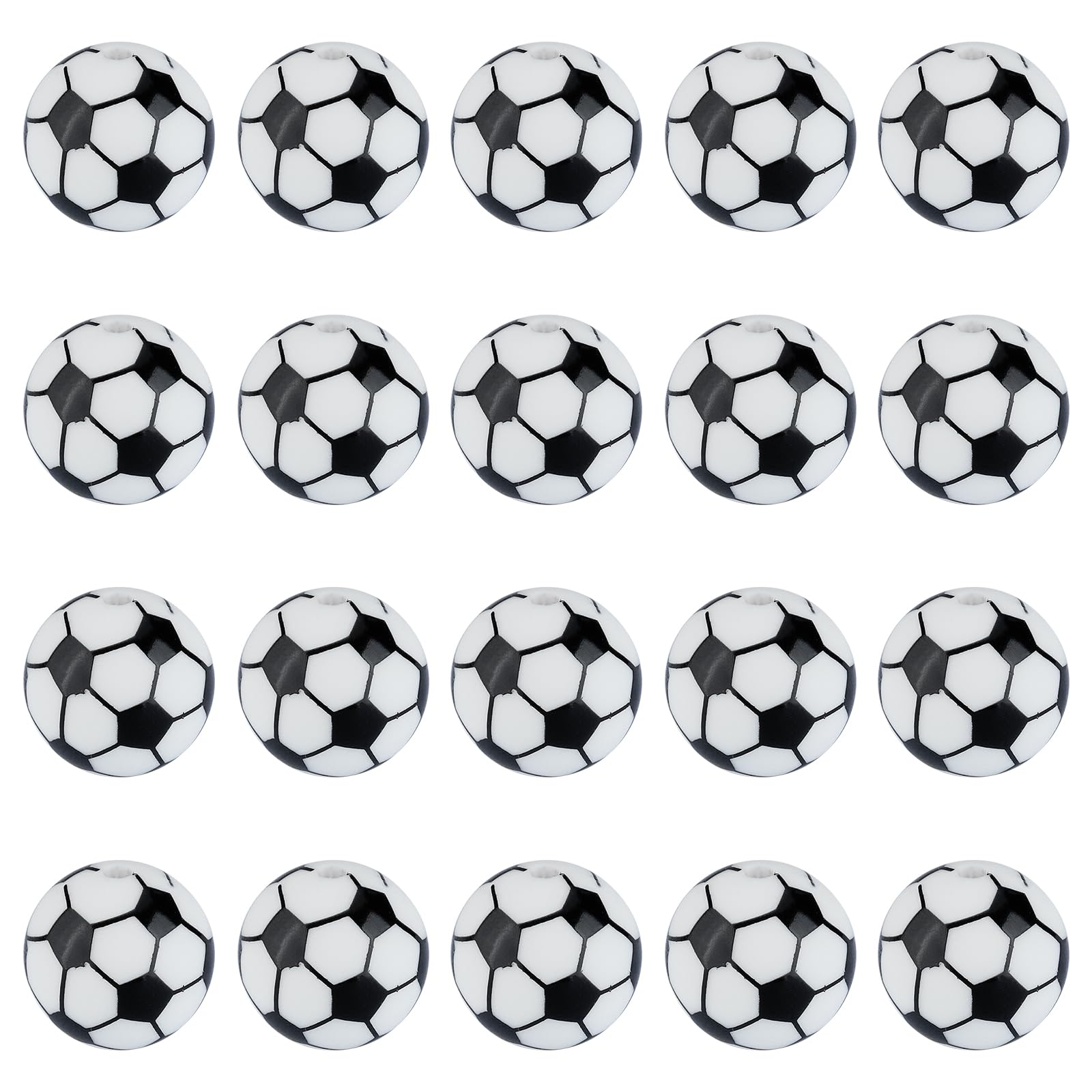 HUAAPLEVLA Football 15 mm Silicone Beads for Keychain Making, Sport, 20 Pcs