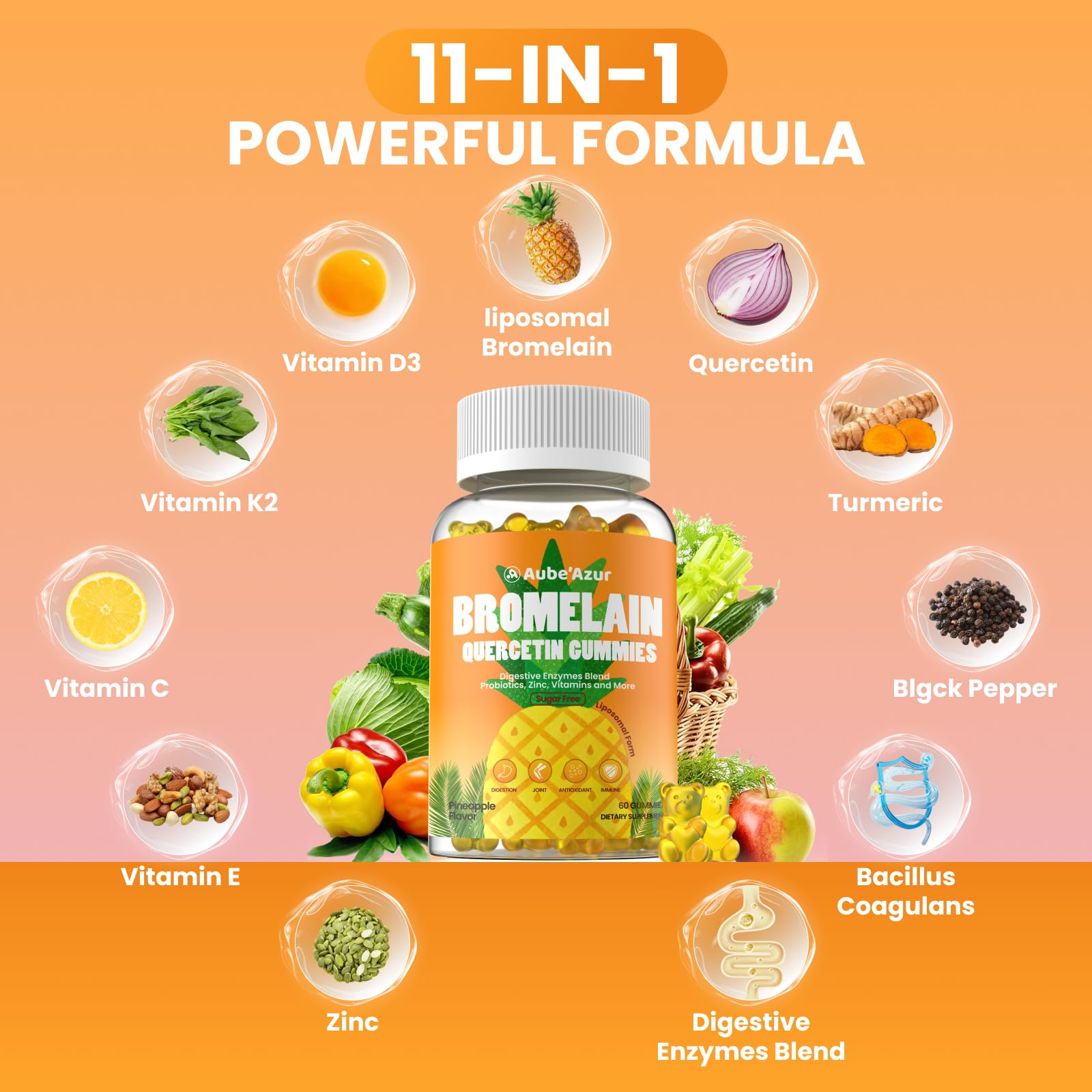 Liposomal Bromelain with Quercetin Gummies, 1000mg Bromelain Supplement — Amazon image 4