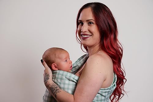 Miniatura 4 de Portabebés  Durable y cómodo portabebés verde a cuadros  Eslinga de anillo de mezcla ecológica  Eslinga de bebé fácil de usar  Eslinga de anillo