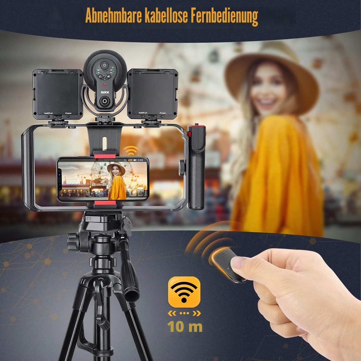 Zeadio Kabellos Smartphone Video Rig, Handgriff Griffstabilisator mit Fernbedienung für Video Maker Filmmaker Videographer, passend für alle iPhone- und Android-Smartphones