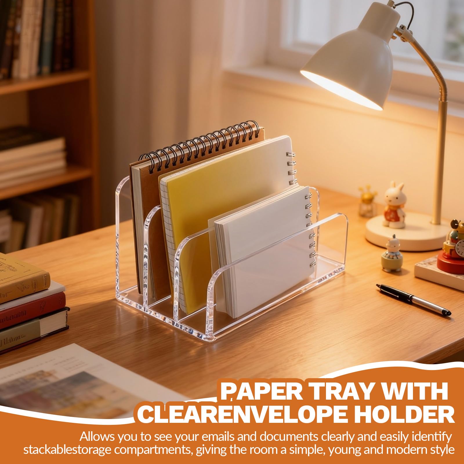 Soporte para cartas con 3 compartimentos, escritorio, soporte para cartas de acrílico, organizador de cartas transparente, soporte para documentos para escritorio, cartas, postales, folletos