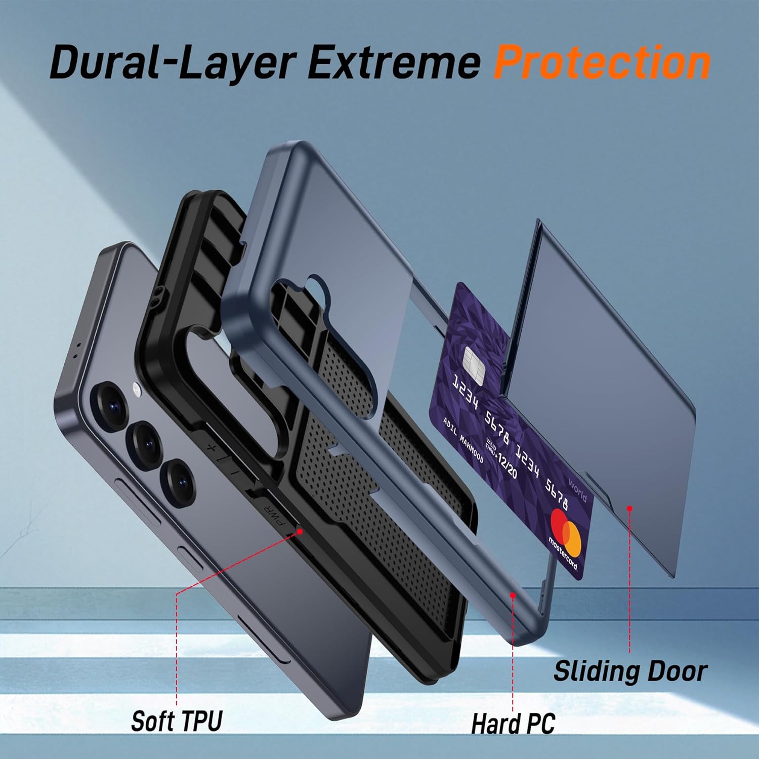 for Samsung Galaxy S25 Case with Card Holder and (2 Pcs) HD Screen Protector, Slim Heavy Duty Dual Layer Shockproof Design & Hidden Card Slot Wallet Case for Galaxy S25-Blue - Image 6