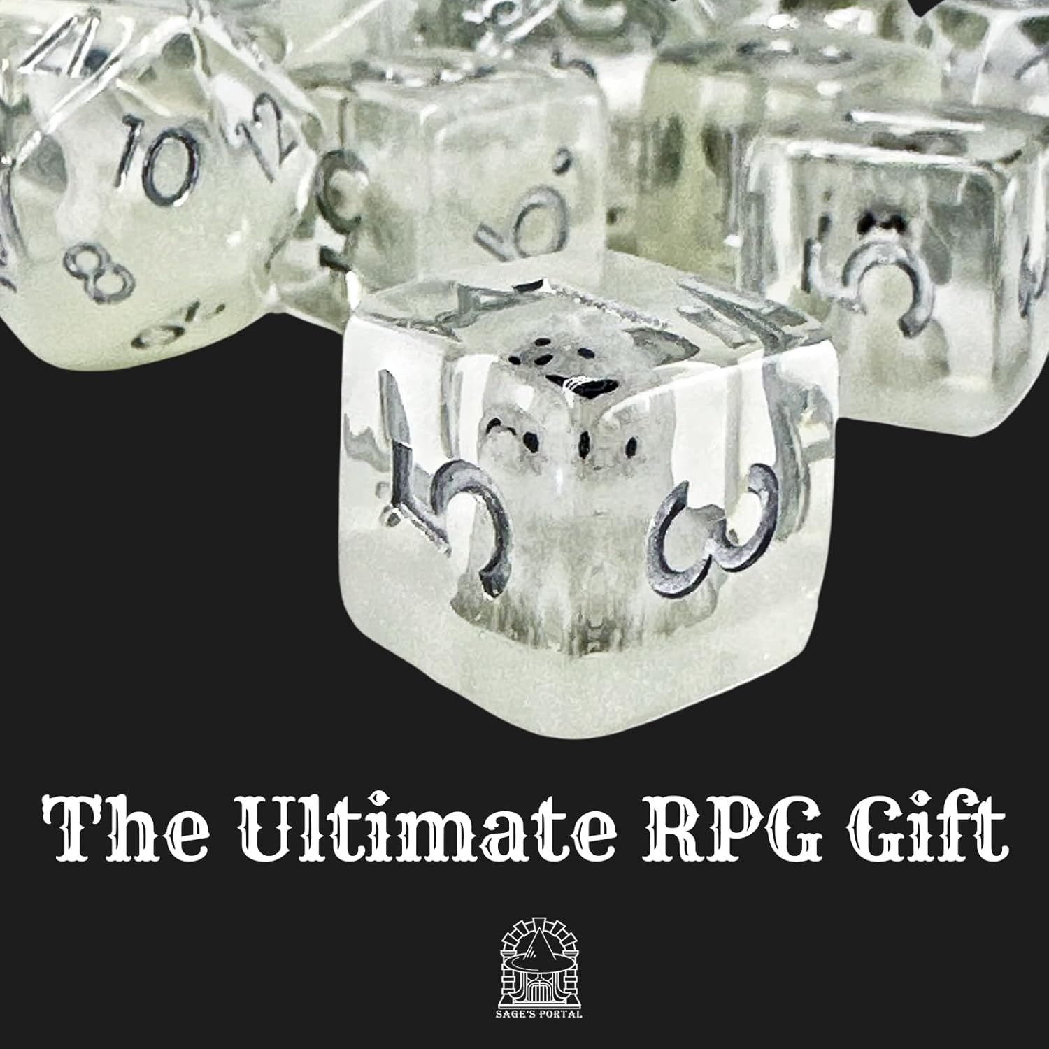 Sage’s Portal Exclusive Designer DND Dice Set – Sage’s Animal Companion Wolf Pup Glow in The Dark Round Edge Resin 11-PC Polyhedral DND Dice Set