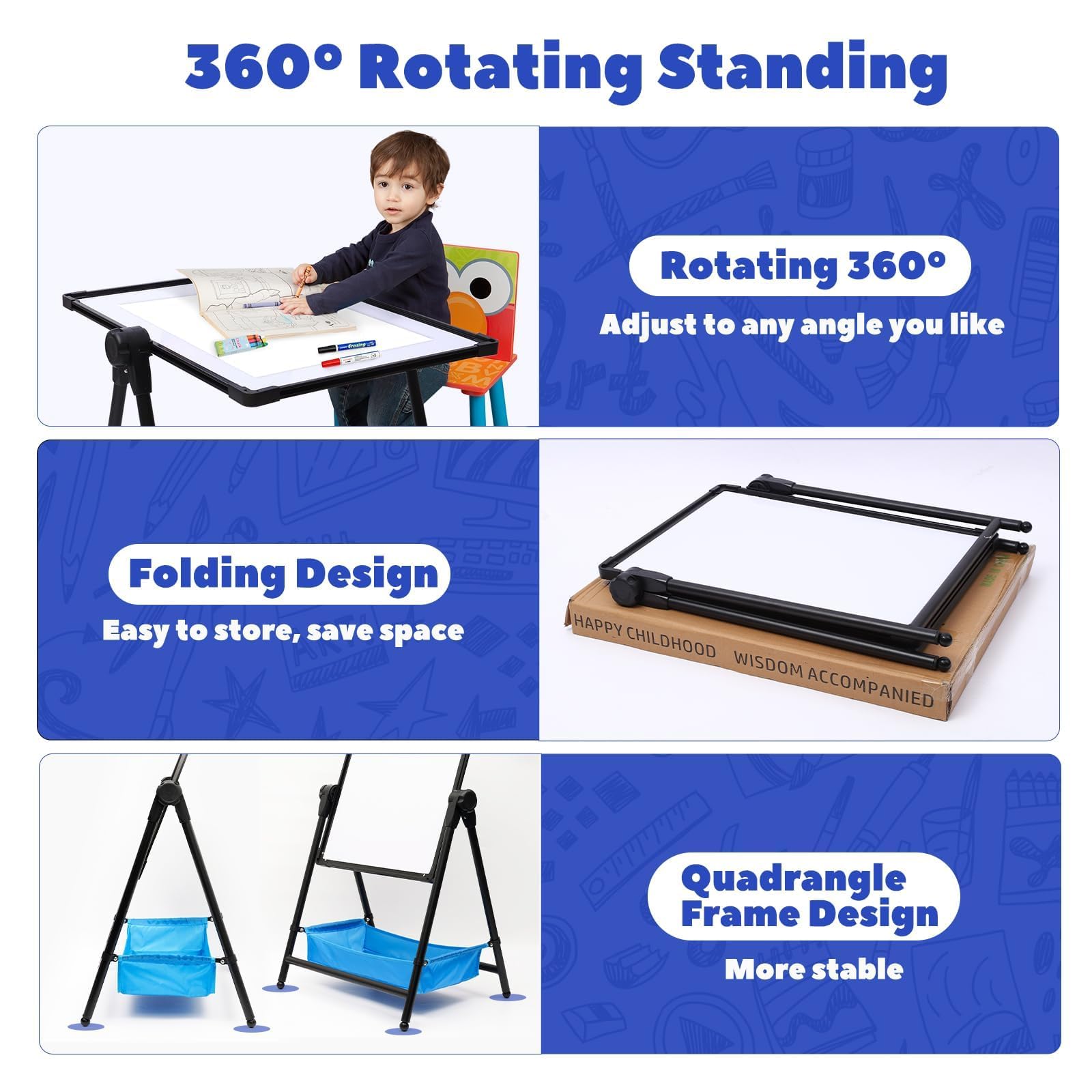 Kinder Staffelei Doppelseitige Eisen Staffelei Höhenverstellbar Zeichenbrett Verstellbarer Ständer 360° Drehbar Whiteboard Und Kreidetafel Für Kinder Ab 3 Jahren (Schwarz)