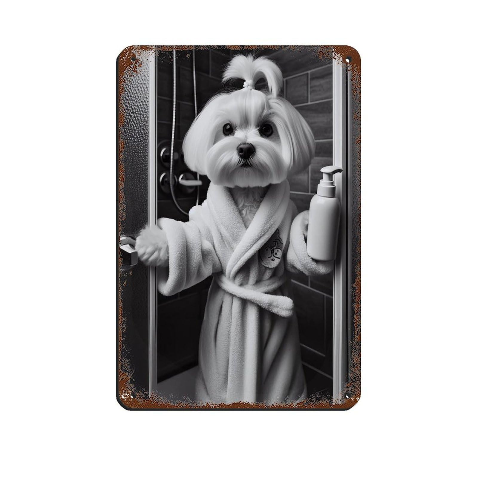 Lxwnze 20L X 30W Cm Maltese Terrier Bathroom Art Poster Tin Sign Vintage Metal Pub Club Cafe Bar Home Wall Art Decoration Poster Retro 8X12inch(20X30cm)