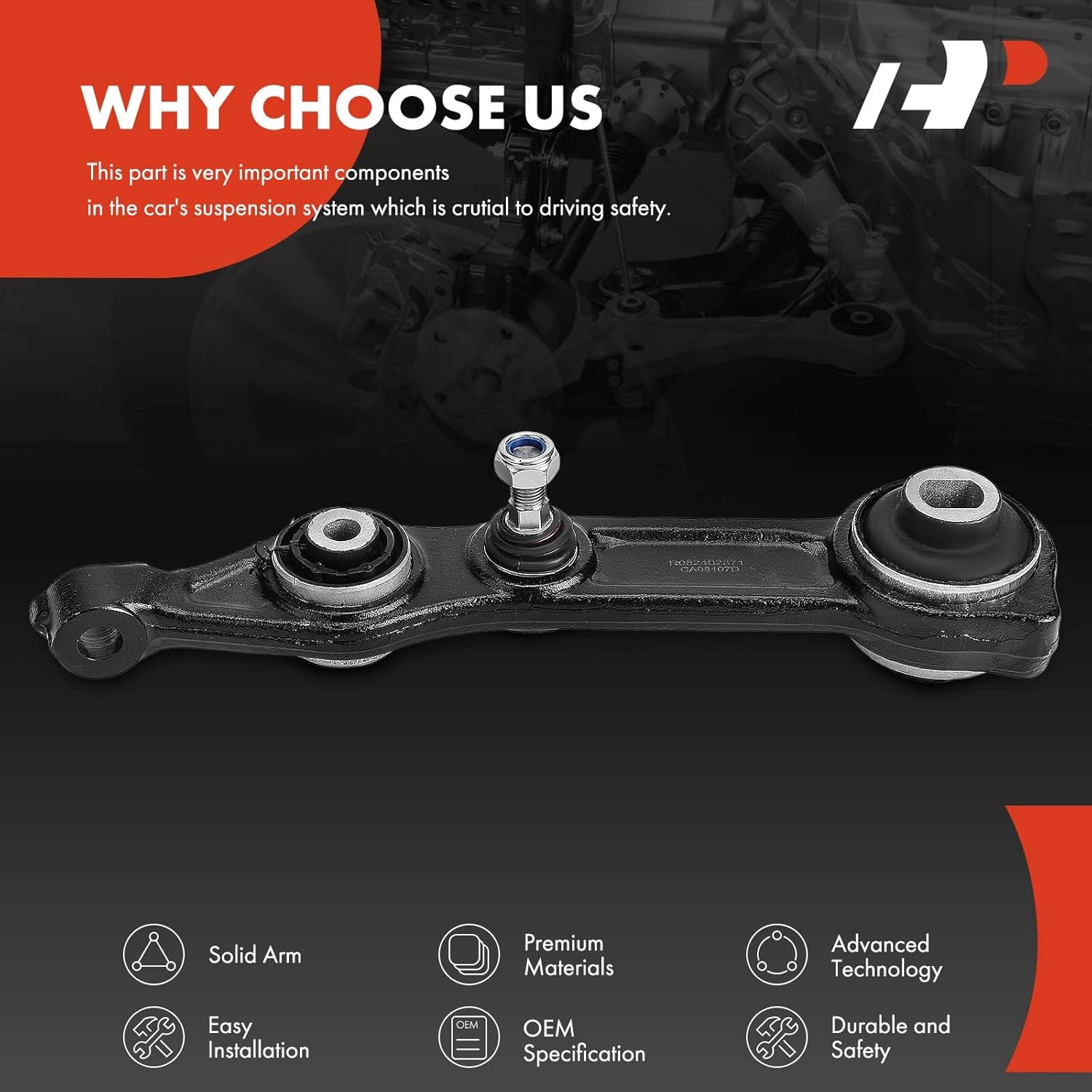 A-Premium Front Left Lower Rearward Control Arm, with Bushing, Compatible with Mercedes-Benz - 2003-2011 - CLS500, CLS550, CLS55 AMG, CLS63 AMG, E320, E350, E500, E550, E55 AMG