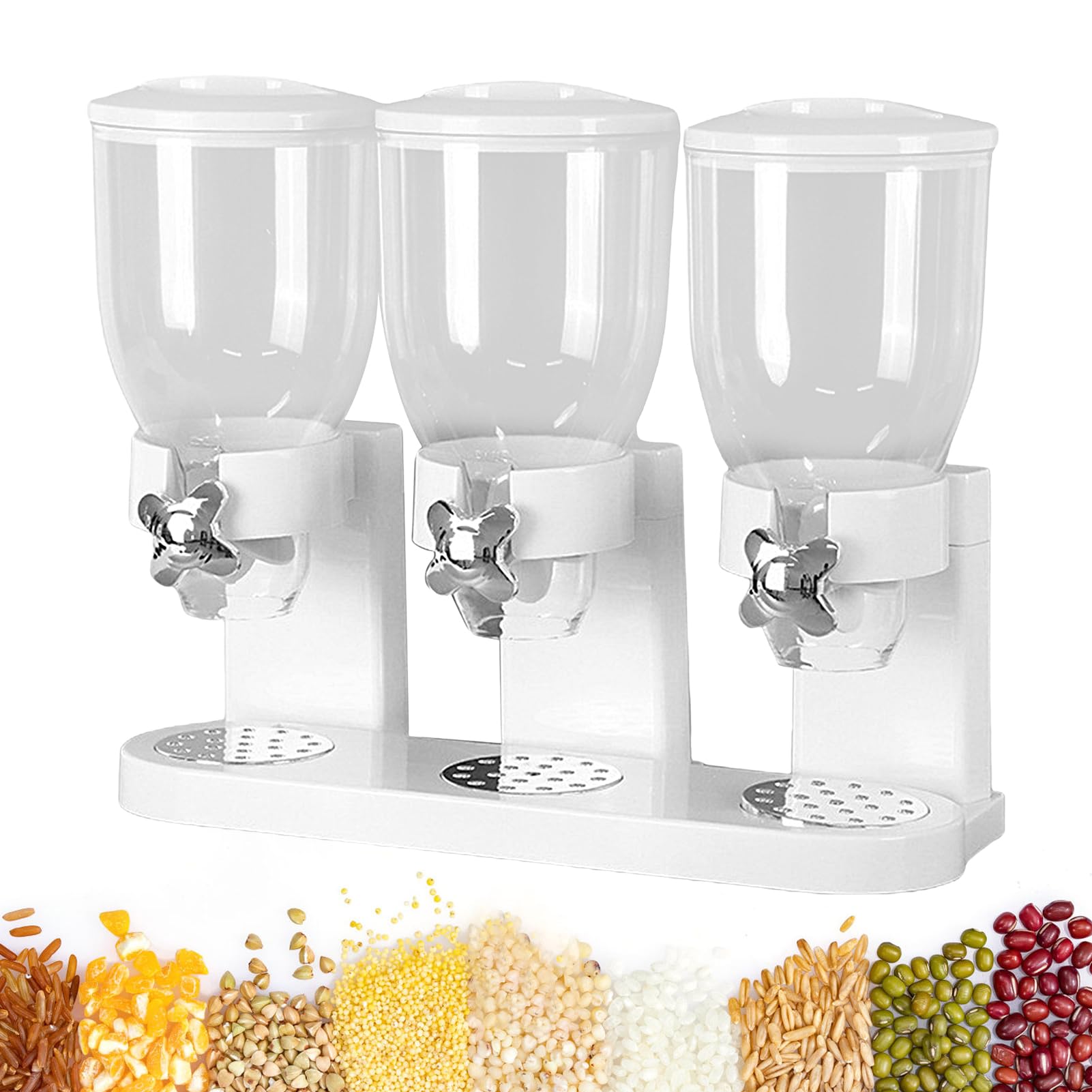 Dispenser per cereali doppio – Dispenser per snack – Cereal Dispenser, dispenser per caramelle e cibo secco, dispenser per caramelle da 2 litri (bianco, 3 scomparti)