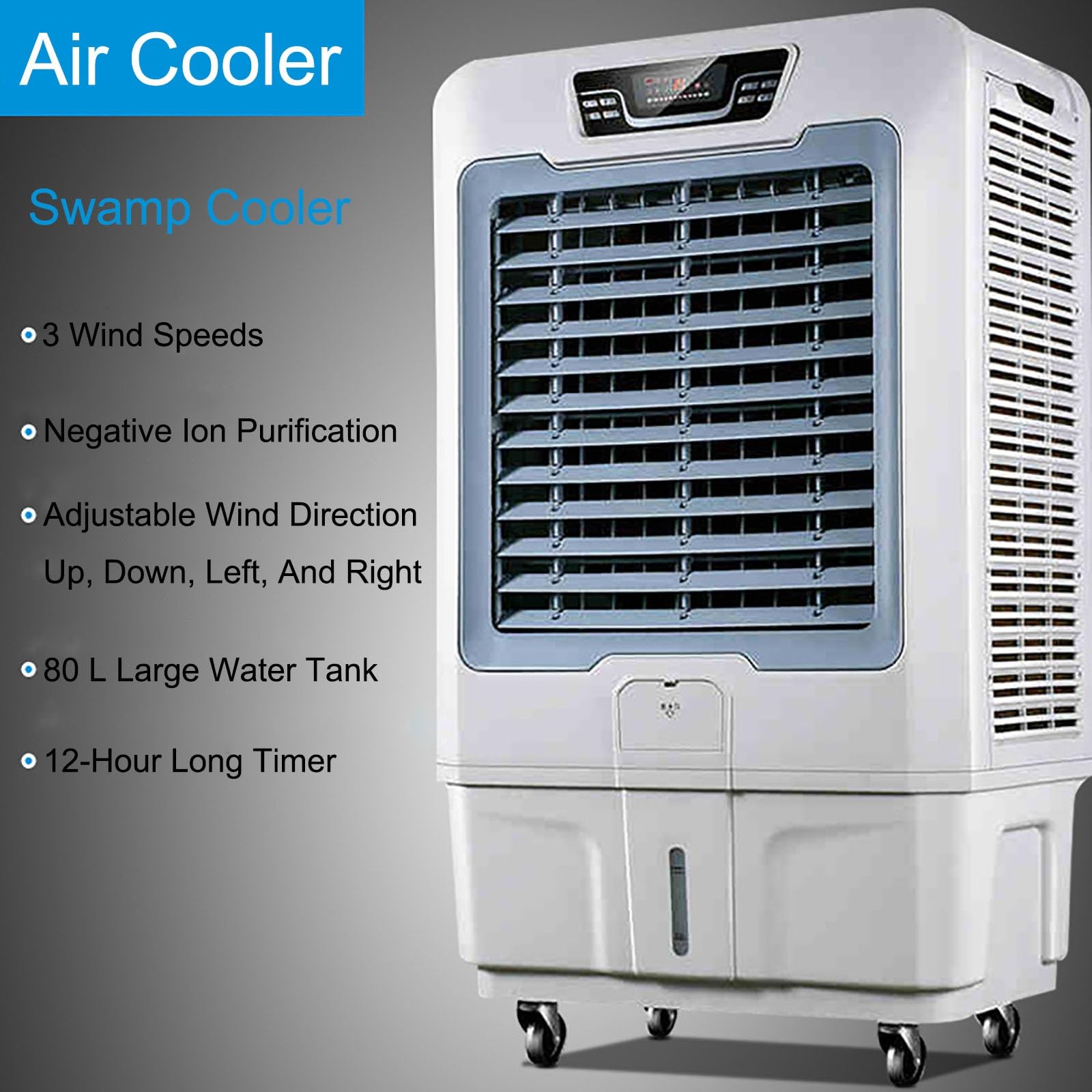 Portable Swamp Cooler Air Conditioner - 3-Speed Evaporative Cooler With 3.2G Tank, 80° Oscillation & Remote For Room, Office, Garage