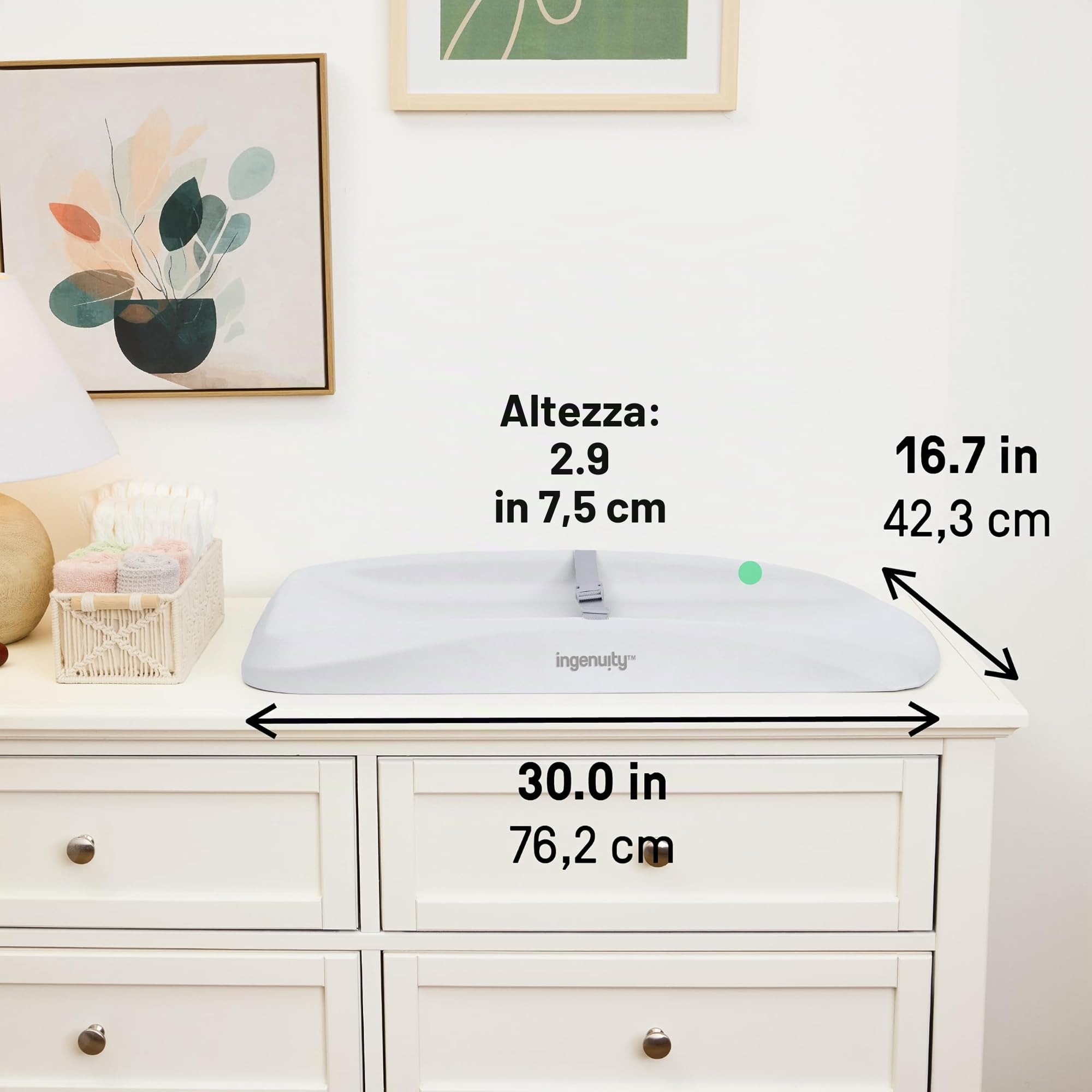 Ingenuity Comfy Clean - Cuscino cambio impermeabile in schiuma EVA, facile da pulire con cinturino di sicurezza e base antiscivolo, adatto a tavoli standard 78,7x43,2 cm, per neonati e bambini in su