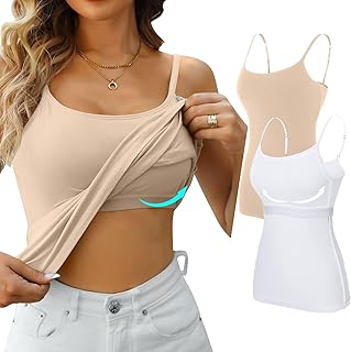 Attraco 2er Pack Damen Baumwolle Tank Top mit Regal BH Unterhemd Verstellbarer breiter Riemen Camisole Basic Cami Tanks