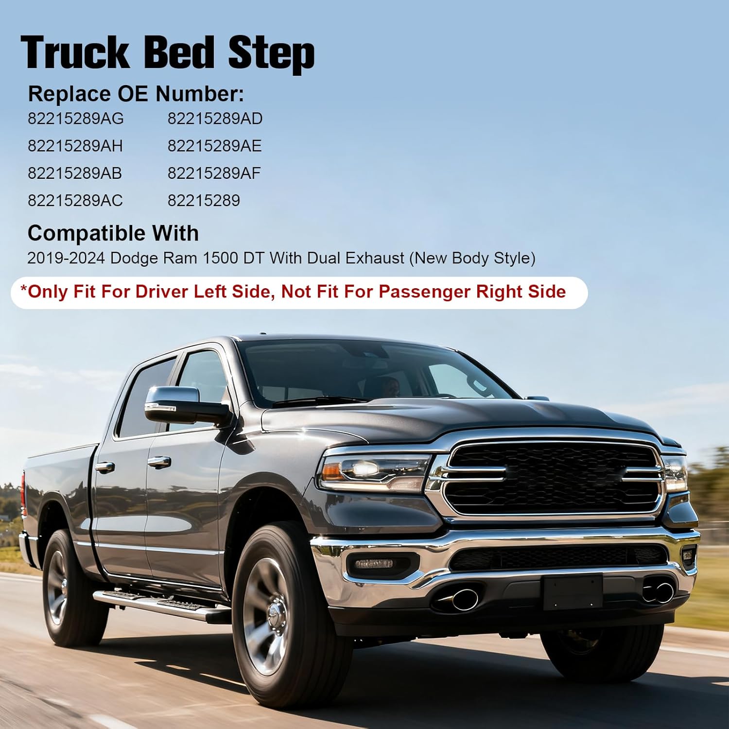 Retractable Bed Step for 2019-2024 Ram 1500 DT Rear Bed Step with Left Side Rear Bumper Step Direct Replacement for OEM # 82215289AG, 82215289AF, 82215289AH Easy Access Truck Bed Assist Step