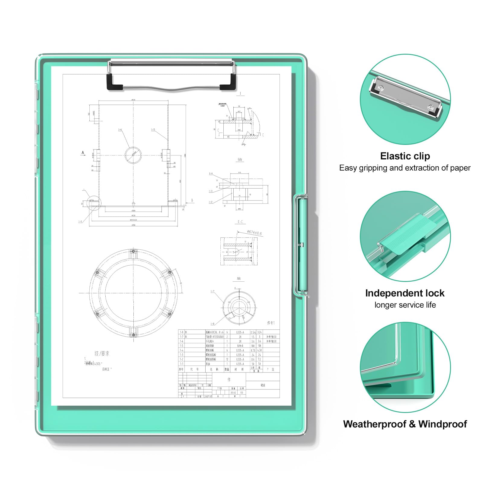Hongri Portapapeles con almacenamiento, carpeta verde de 8.5 x 11 pulgadas, apertura lateral de lactancia, resistente con doble compartimento, escritura suave para profesores, aula, tamaño 13.3 x 9.4