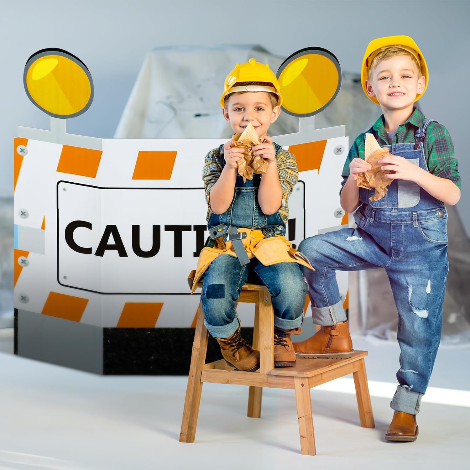 Yalikop 4 ft Construction Barricade Cardboard Standup Cutout Engineering Theme Party Decoration Construction Caution Sign Backdrop Photo Prop Stand-up Cardboard Traffic Safety Roadblock Standup Cutout