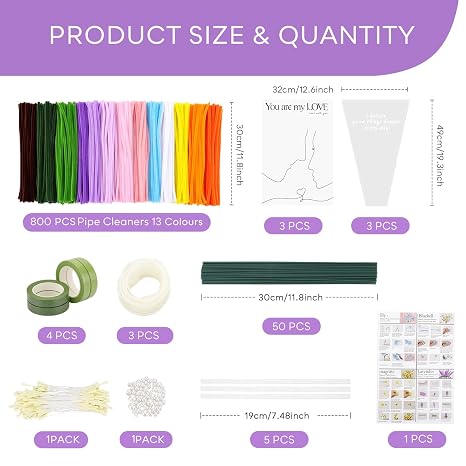 Pipe Cleaners for Craft Flowers 800 PCS, Chenille Stems Flower Craft Kit
