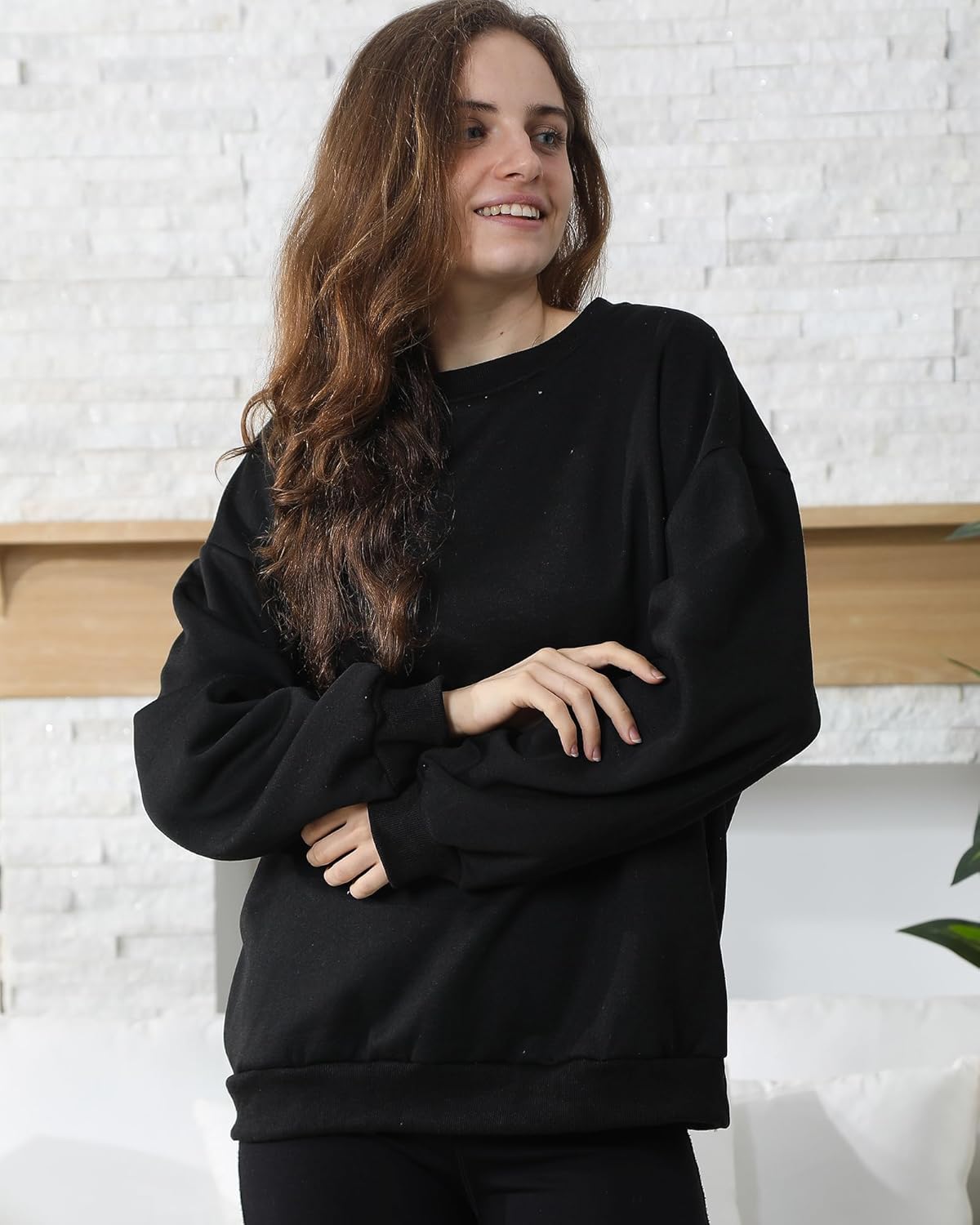 2 Pack Women's Sherpa Lined Sweatshirts Crewneck Fleece Pullover Long Sleeve Tops Winter Soft Sweatshirts no hood - Image 6