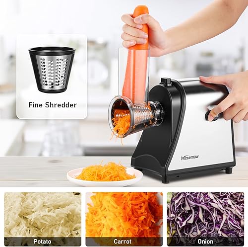 Miniatura 2 de Rebanadoratrituradora eléctrica de 250 W para queso, rallador eléctrico profesional 5 en 1 para verduras, ensaladera, zanahoria rallada, calabacín,