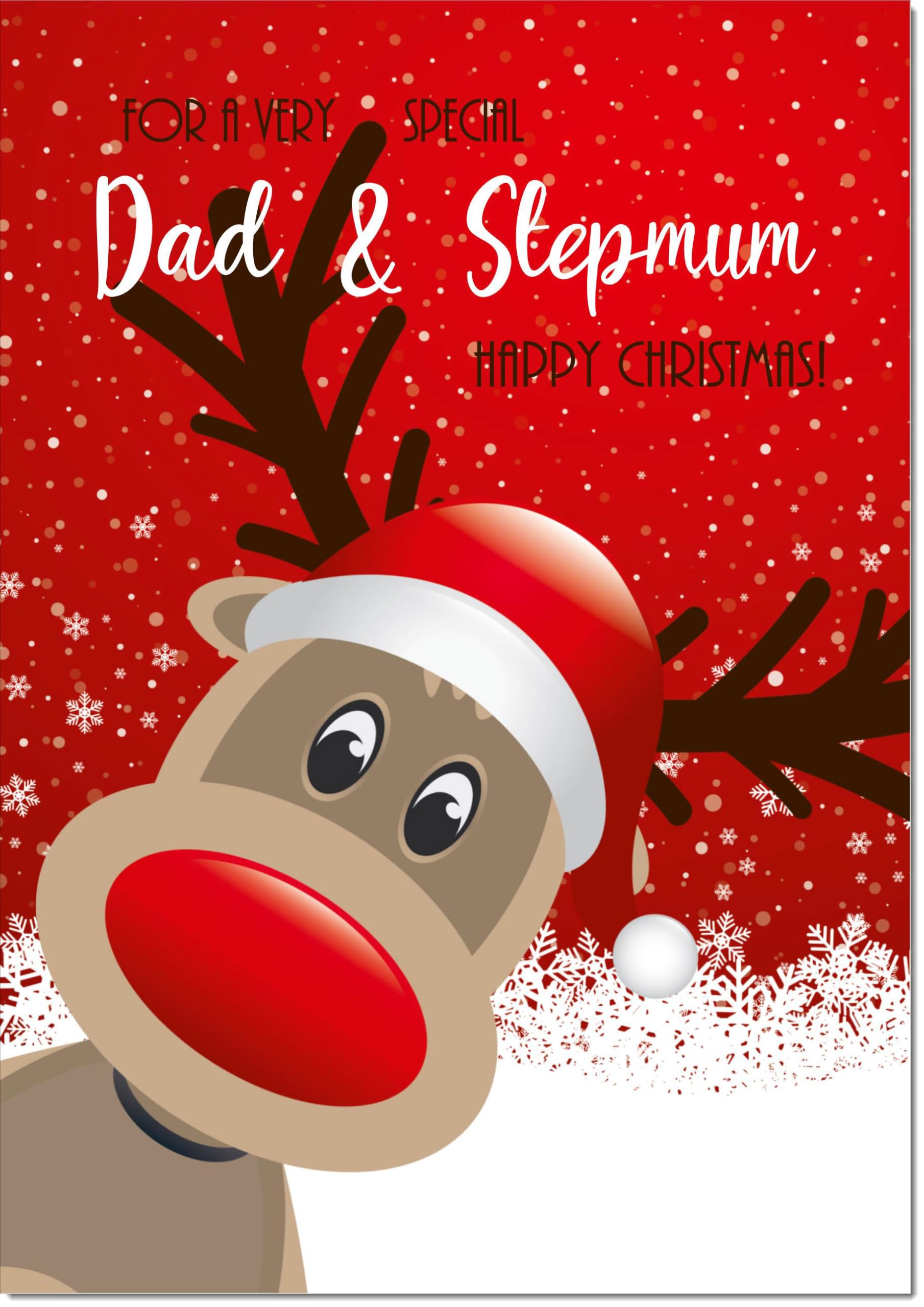 doodlecards Dad and Stepmum Christmas Card Rudolph in Snow Large A4 Size Christmas Card for Dad & Stepmum with Plain Envelope — image 1