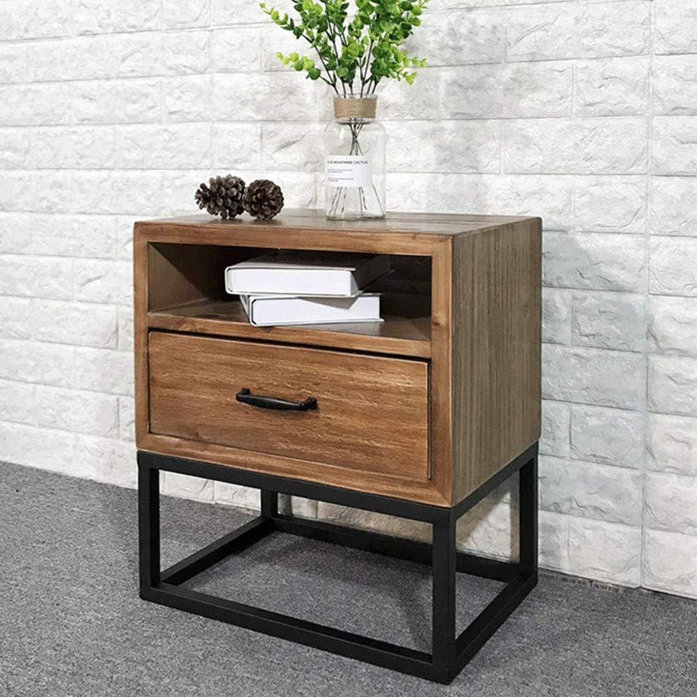 Loft Industrial American Retro Bedside Table Wrought Iron Wood Bedside Cabinet Simple mini Phone Side Table Corner Table