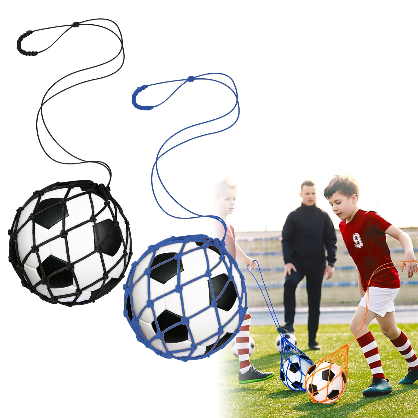 HanaHaul ボールネット サッカーボール入れ サッカーボール ネット リフティング練習 トレーニング用ボールバッグ （持ち手80cm）2個入り 学校 部活 試合 練習 収納 バレーボール/バスケットボール用 通気性 肩掛け 学生 ショルダーストラップ 持ち運び便利 (ブルー＋ブラック) [並行輸入品]