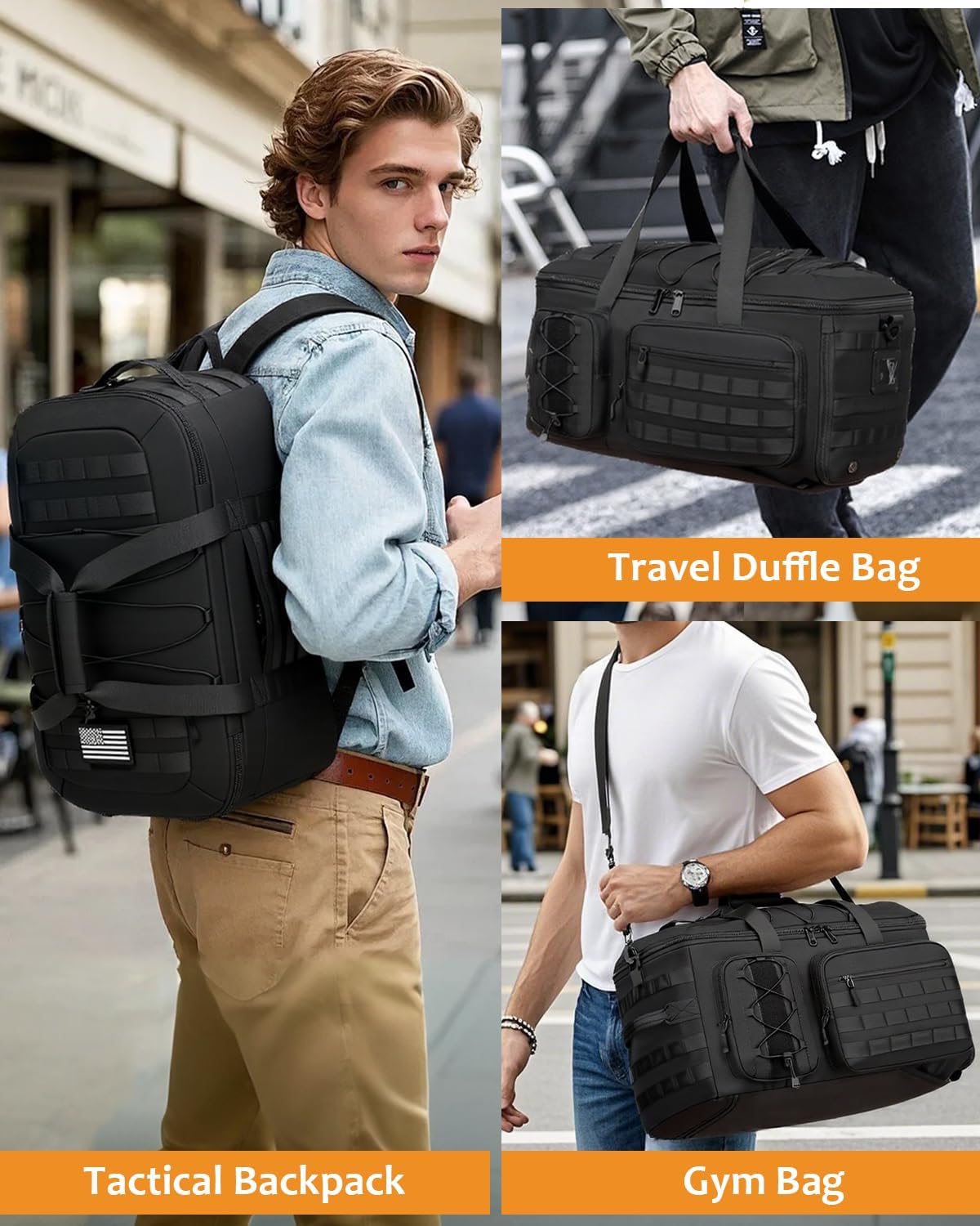 50L Gym Bags for Men, 3 in 1 Travel Duffle Bag with Shoe Compartment, Tactical Military Backpack for Overnight Weekender Gym Traveling Workout Deployment - Image 6
