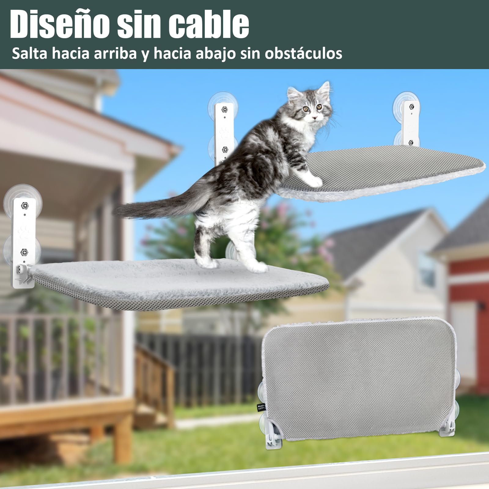GUUSII HOME Cama Hamaca Gato Ventana Plegable Percha con Ventosa Resistente para Gatos Hamacas Colgante Camita Verano Grande Alfombra Reversible de Interior 52*30cm Soporta hasta 25kg Fácil de Montar