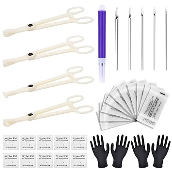 Body Piercing Tools Kit - 42pcs Piercing Kit with 12G 14G 16G 18G 20G Needles Piercing Clamps for Ear Nose Septum Belly Button Tongue Nipple Eyebrow Lip Piercing Supplies