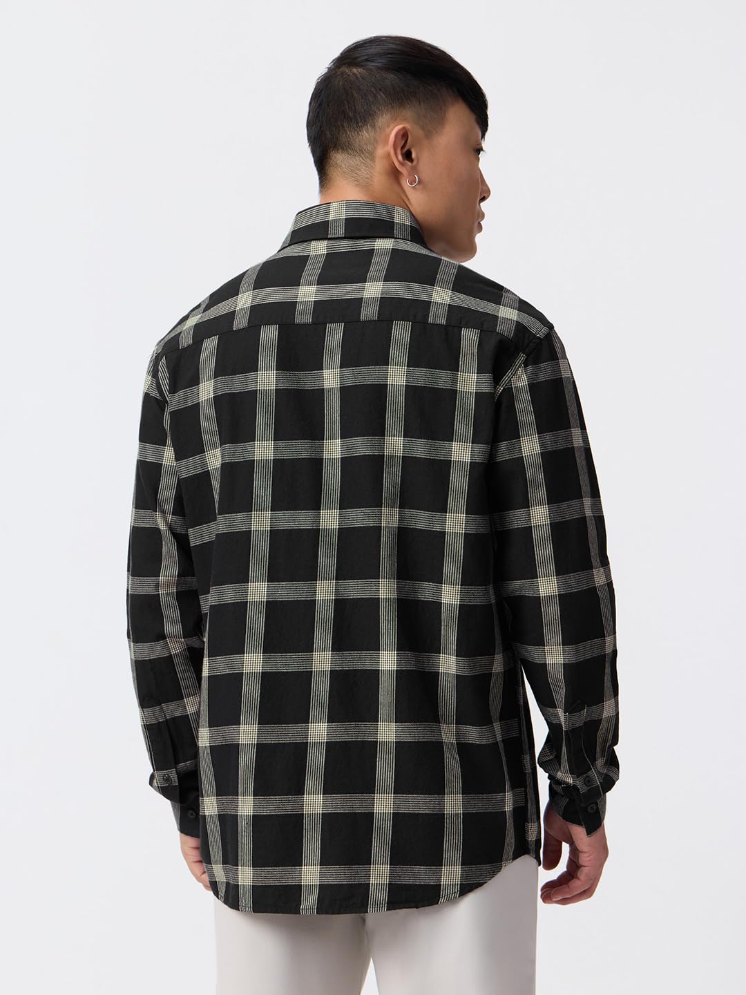 The Souled Store Camicia a quadri: Souled uomo e ragazzo a maniche lunghe colletto spalmato nero e beige a quadri leggera facile da acconciare tutti i giorni ufficio camicia in cotone rilassata