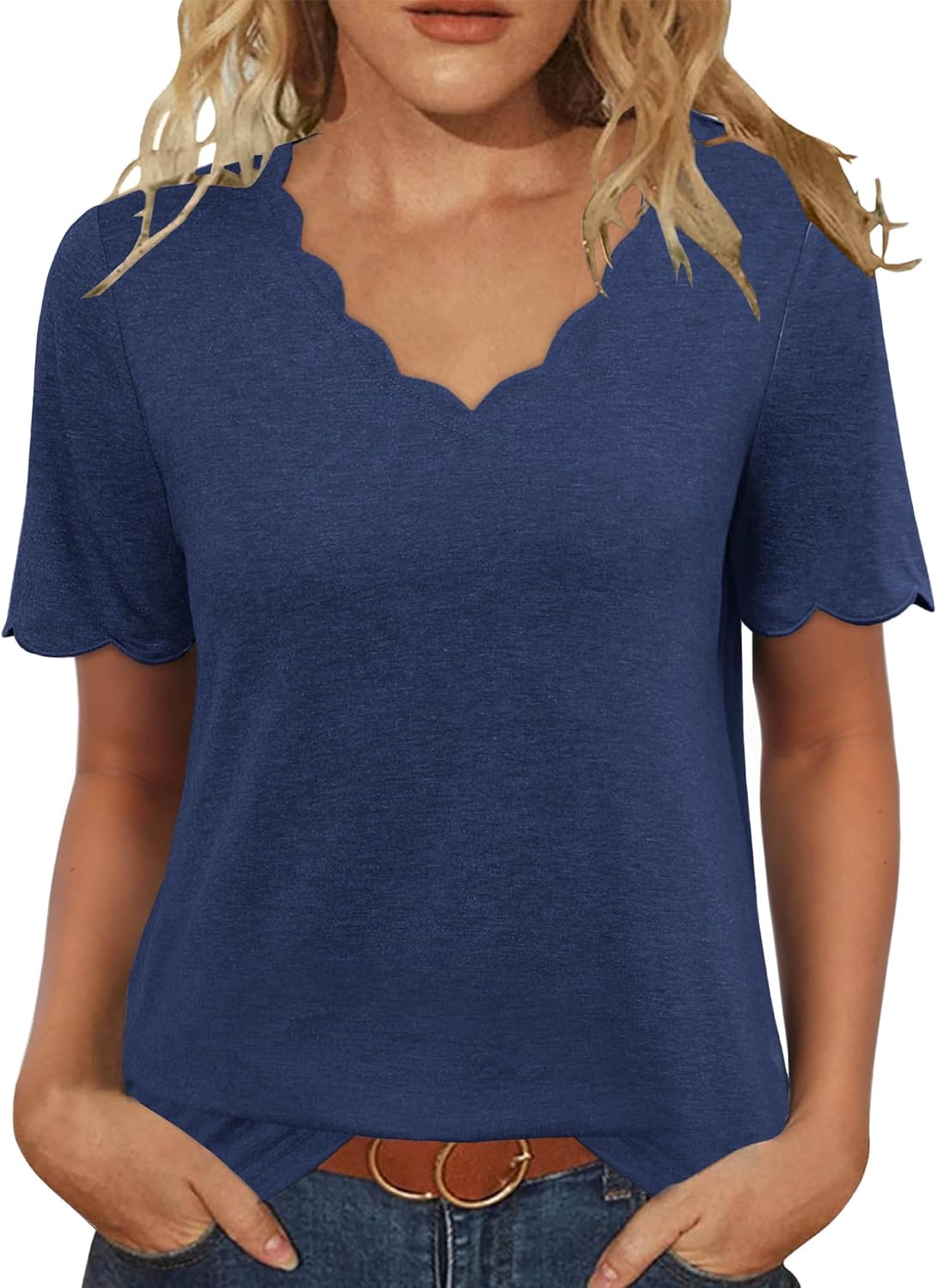JomeDesign Womens Short Sleeve Tops V Neck Dressy Casual Loose Fit Shirts Summer Vaction Blouses 2025 Trendy Clothes