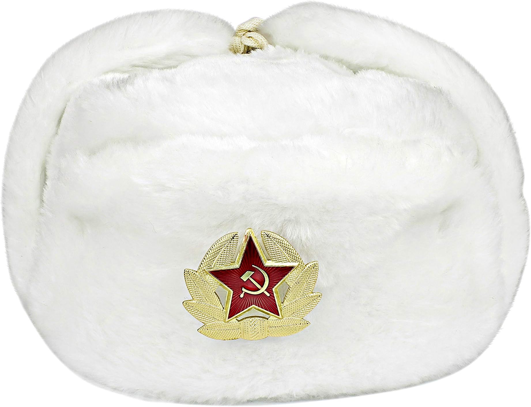 Heka Naturals Slavic Style Winter Hat | Faux Fur Ushanka with Ear Flaps & Decorative Military Pin - Vintage Fashion