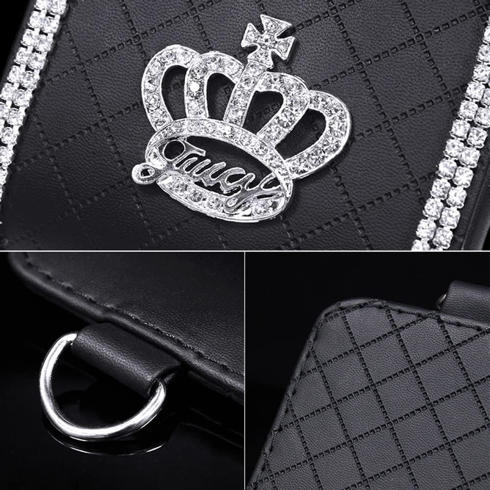 MACHSWON Universal Air Vent Storage Bag Organizer Pocket with Crown and Crystal Car Interior Accessories Phone Holder Bag for Phone, Pens, Key, Sunglass