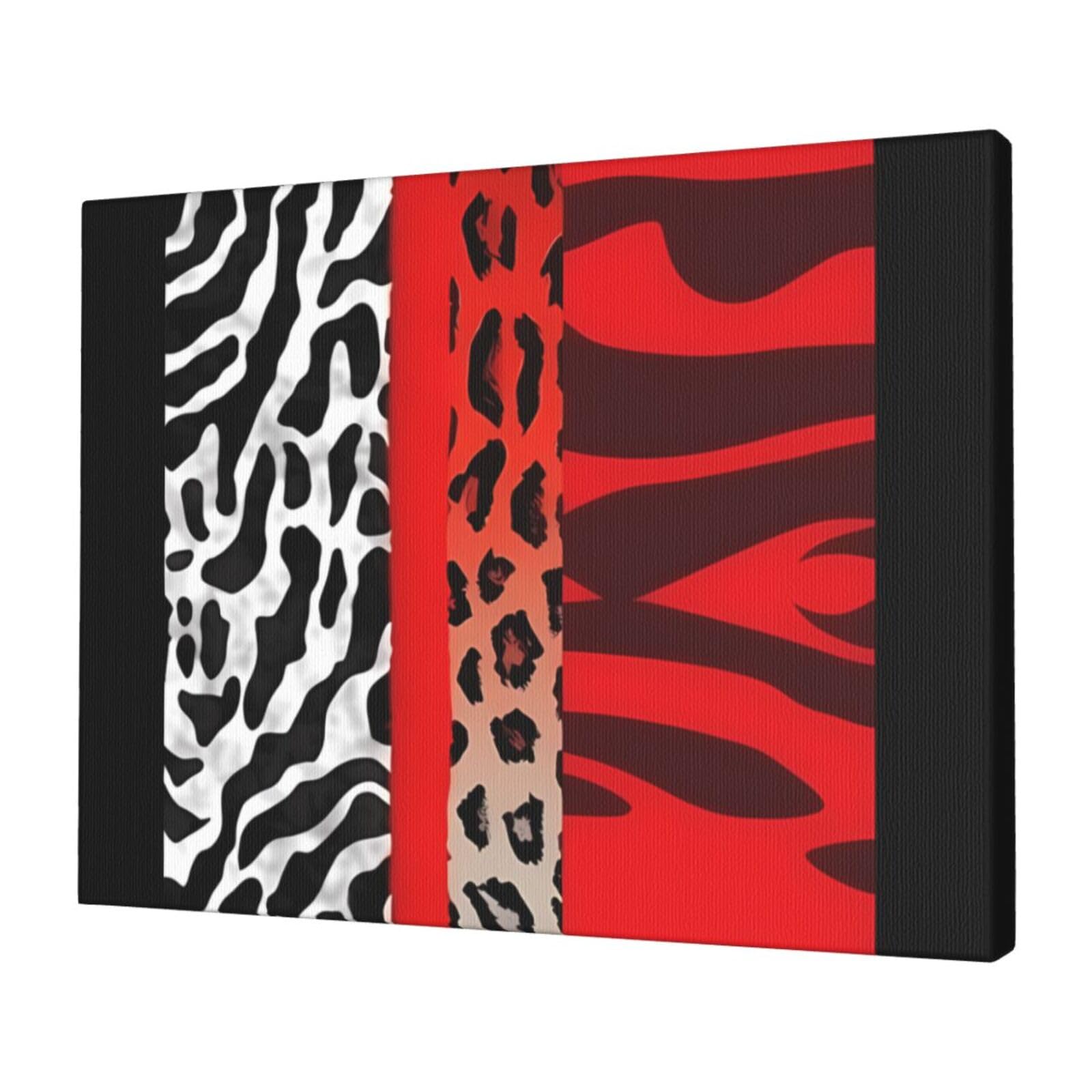 KLOPH Red Leopard and Zebra Animal Canvas Wall Art for Living Room 12"x16" Modern Artwork Painting for Bathroom Hanging Canvas Prints Aesthetic Wallart for Bedroom Kitchen Office Wall Decor