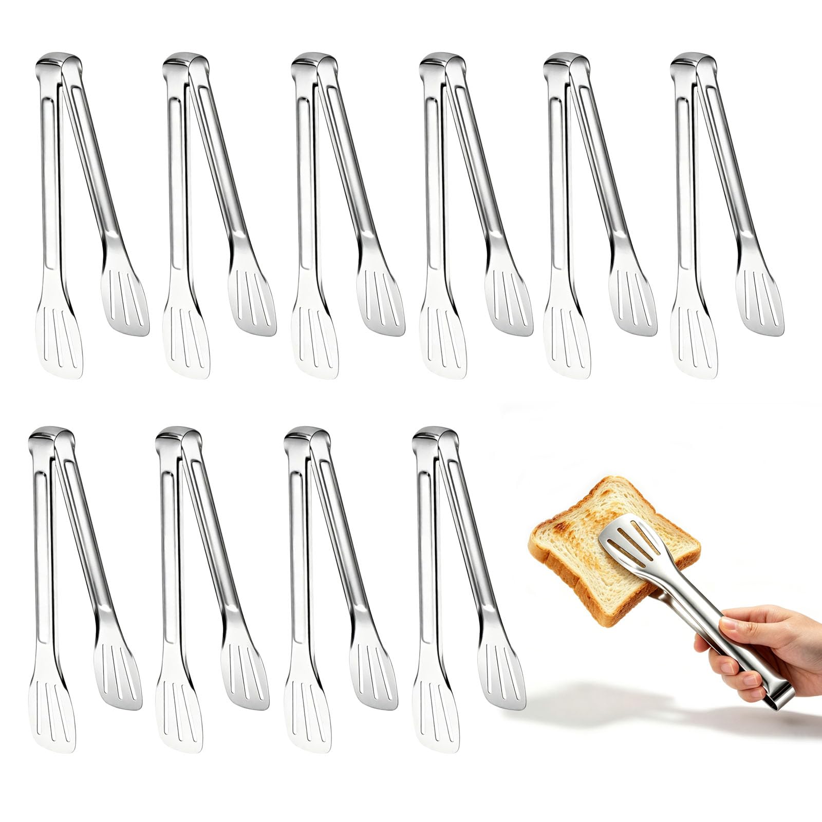 10PCS Serving Tongs Buffet, 7" Cooking Tongs, Stainless Steel Food Tong