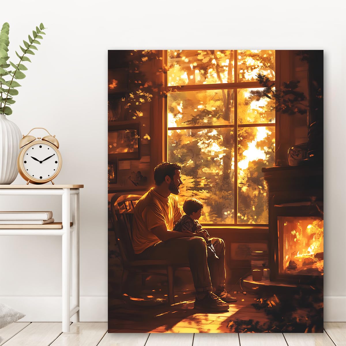 Pittura su tela padre e figlio stampe calde e calde tela al tramonto Poster Illustrazione murale per la Festa del Papà per casa Sala da pranzo Camera da letto Nursery 87x118cm Telaio interno