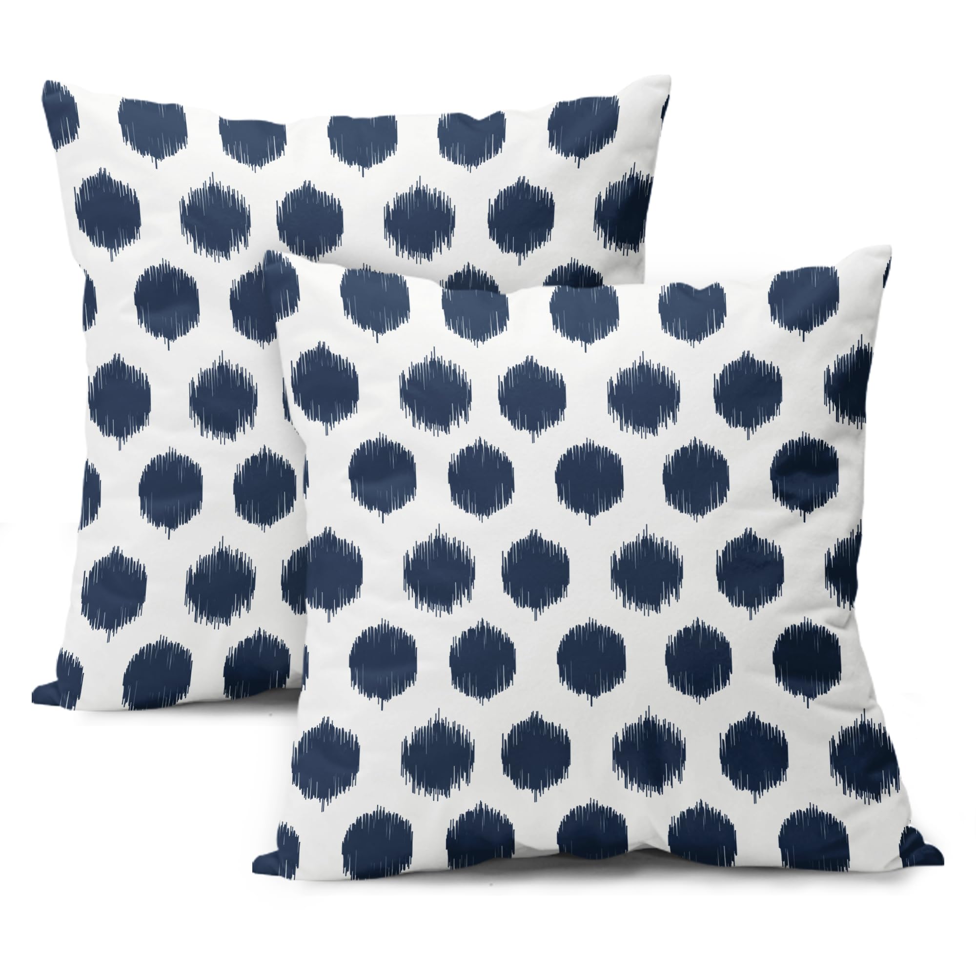 Kawani Navy Blue White Polka Dots Pillow Covers 20X20 Inch Boho Brush Ikat Decorative Pillow Cases Set of 2 Modern Farmhouse Throw Pillows Farmhouse