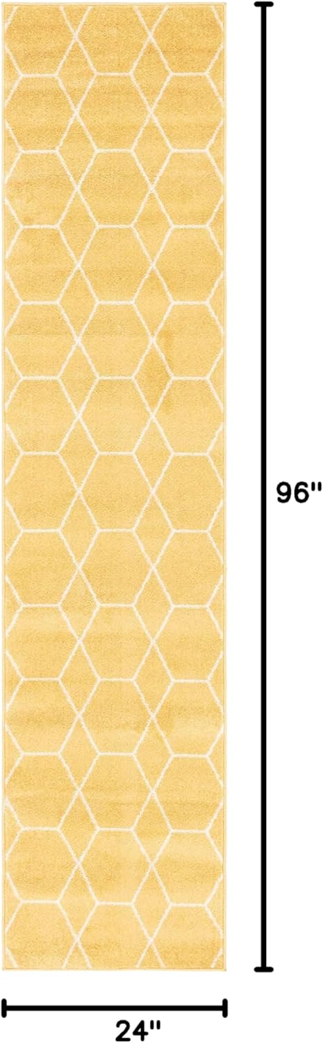 Unique Loom Trellis Frieze Collection Area Rug - Geometric (2' x 8' 8" Runner, Yellow/ Ivory)