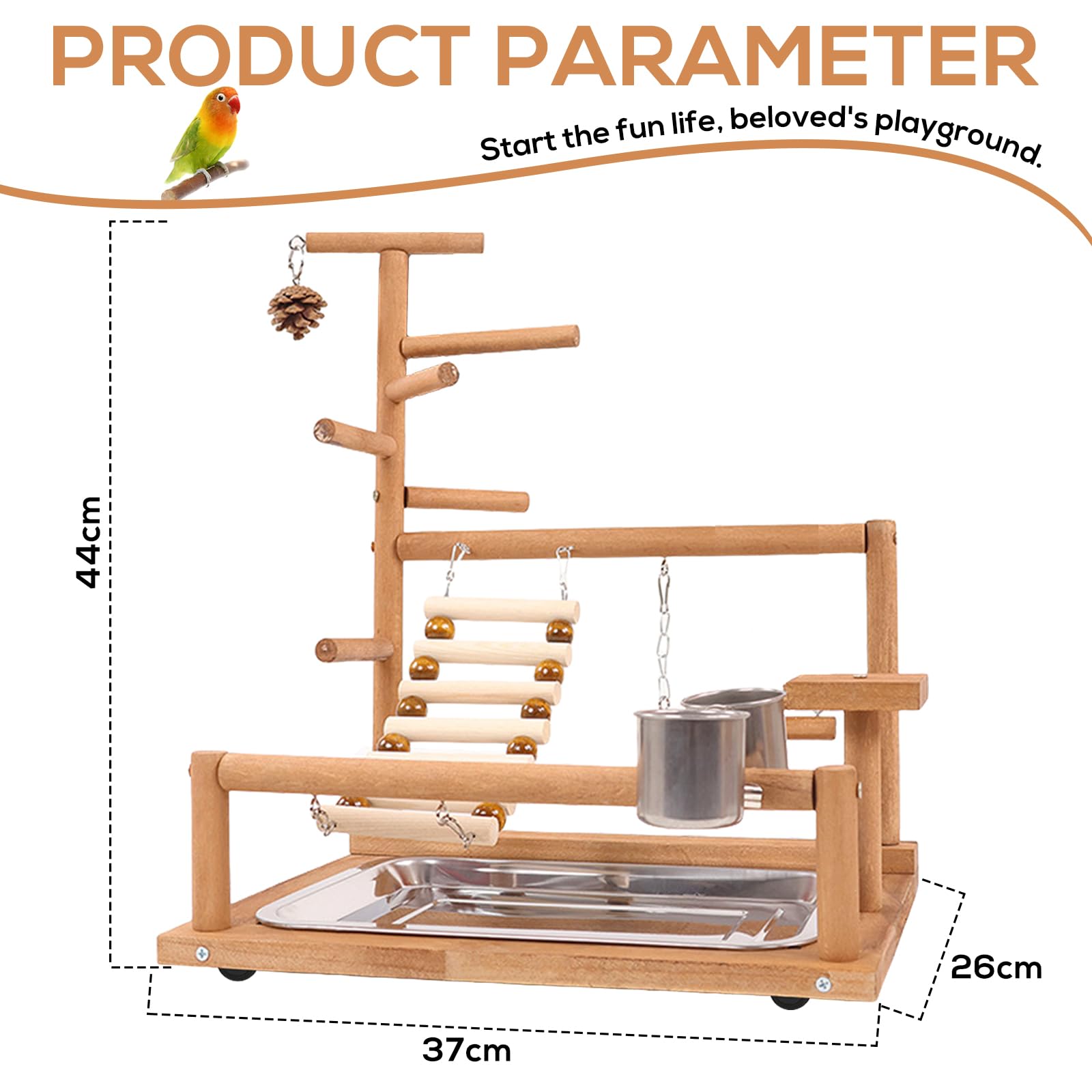 Vogelspielzeug, Papageienspielzeug, Wellensittich Spielzeug, Spielplatz Mit Feeder-Cup Spielzeug Leiter Erklimmen Schaukel Und Tablett Vogelschaukel Sitzplatz Für Sittiche Nymphensittich, 37x26x44CM