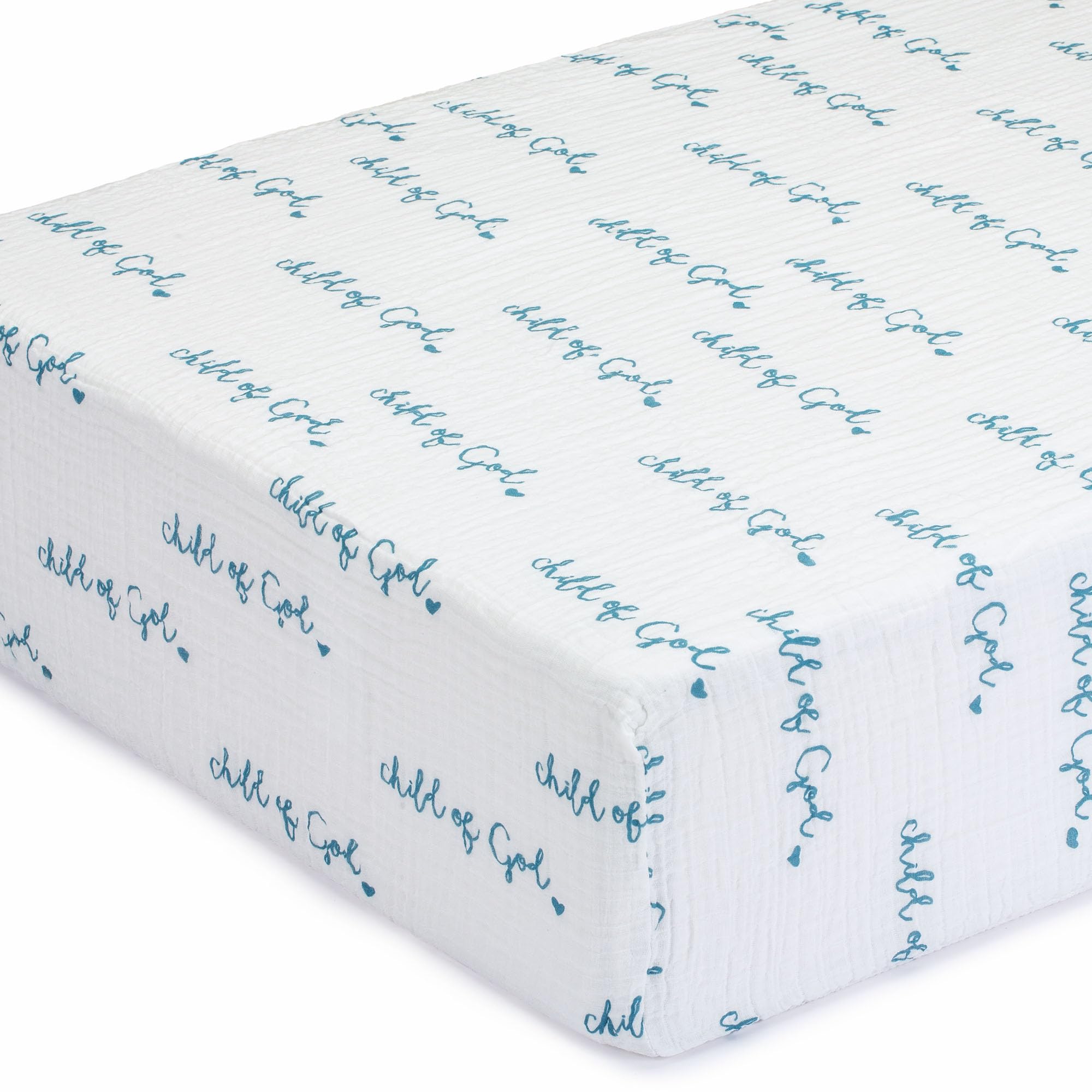 LollyBanks Fitted Crib Sheet 1 Pack, 100% Cotton Soft and Breathable Muslin Crib Sheets for Standard 52"x28" Mattress, Cozy Toddler Bed Sheets for Baby Boys, Registry (Blue Child of God Print)