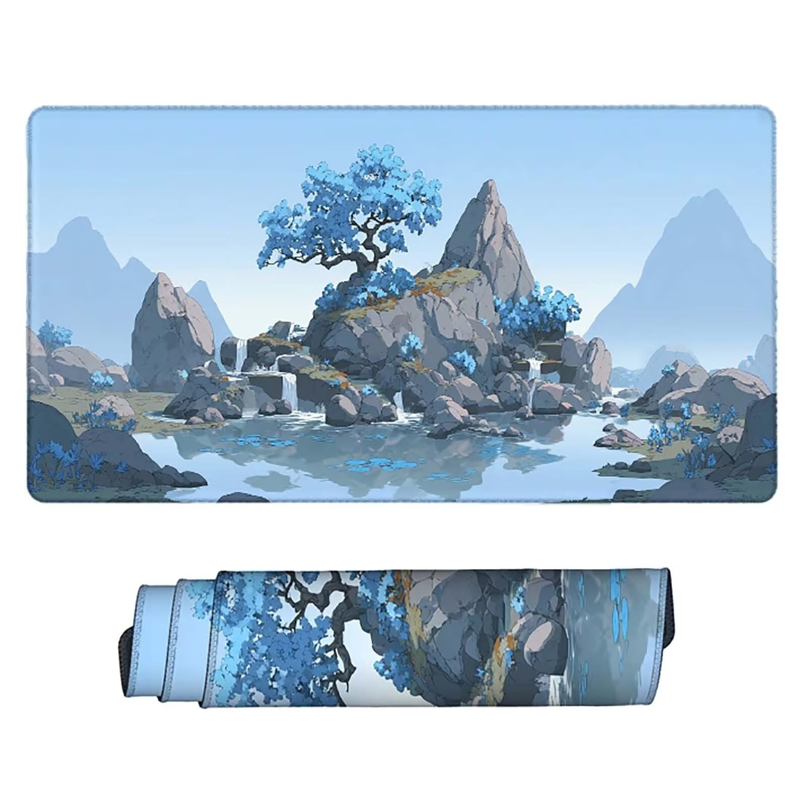 Schreibtischunterlage Blau Mauspad Gaming XXL Mousepad wasserdichte rutschfeste Schreibtisch Unterlage, Mauspad Groß Verbessert Präzision und Geschwindigkeit, Gaming Zubehör (Berg,90x40cm) 2-z7107