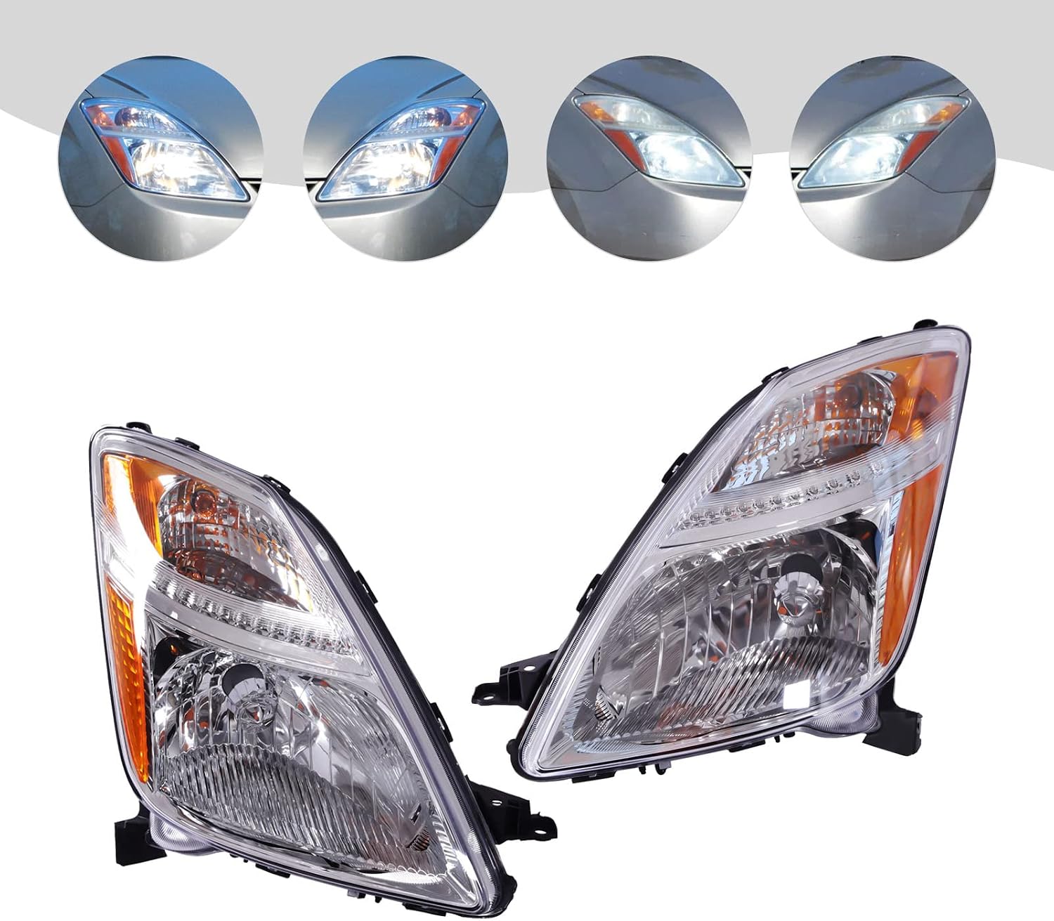 Front Headlight for 2004-2006 Toyota Prius Halogen Headlamp, 8117047070, 8113047070, TO2502159, TO2503159 Headlights Set Automotive Assembly Part Replacement