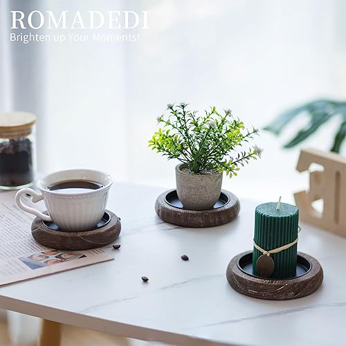 Miniatura 2 de Romadedi Portavelas de madera para decoración de granja, portavelas de pilar para centro de mesa, bandeja pequeña, juego de 4 soportes redondos de