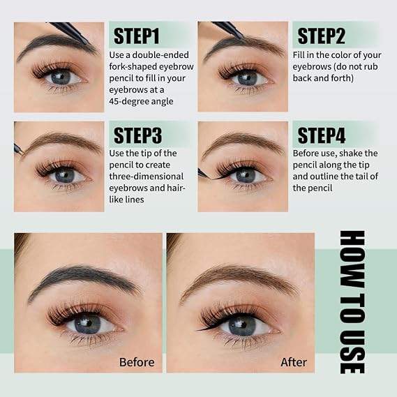 Eyebrow Pen,2-in-1 Dual-Ended Eye Brow Pencil with 2-Fork-Tip and Precise Brush-Tip, Microblading Eyebrow Pen for Waterproof Long Lasting Natural Hair-Like Brows (Black)