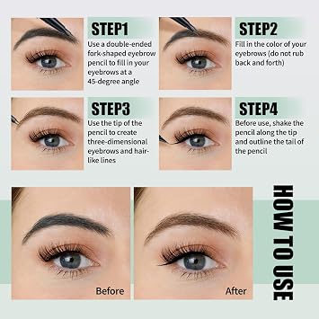 Eyebrow Pen,2-in-1 Dual-Ended Eye Brow Pencil with 2-Fork-Tip and Precise Brush-Tip, Microblading Eyebrow Pen for Waterproof Long Lasting Natural Hair-Like Brows (Black)