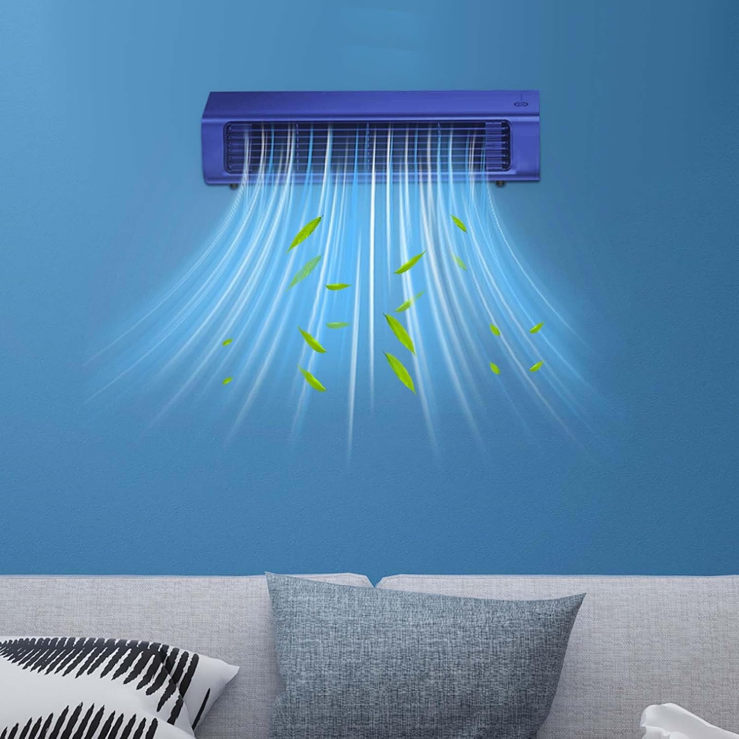 Fans That Blow Cold Air, Silent Bladeless Air Circulator, 3 Modes Adjustable AC Personal Air Cooler, Small Wall-Mounted Fan for Home Desk Workplace (Blue)