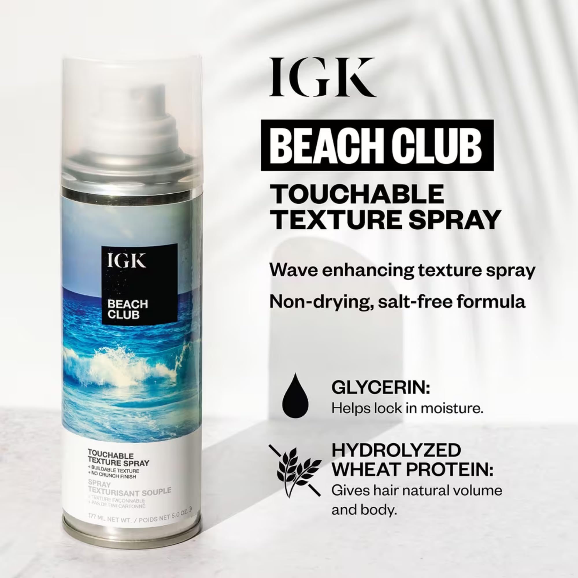 IGK BEACH CLUB Volumizing Texture Spray | Beach Wave Spray for Instant Volume & Tousled Texture | Non-Drying Fullness with Flexible Hold | 5oz