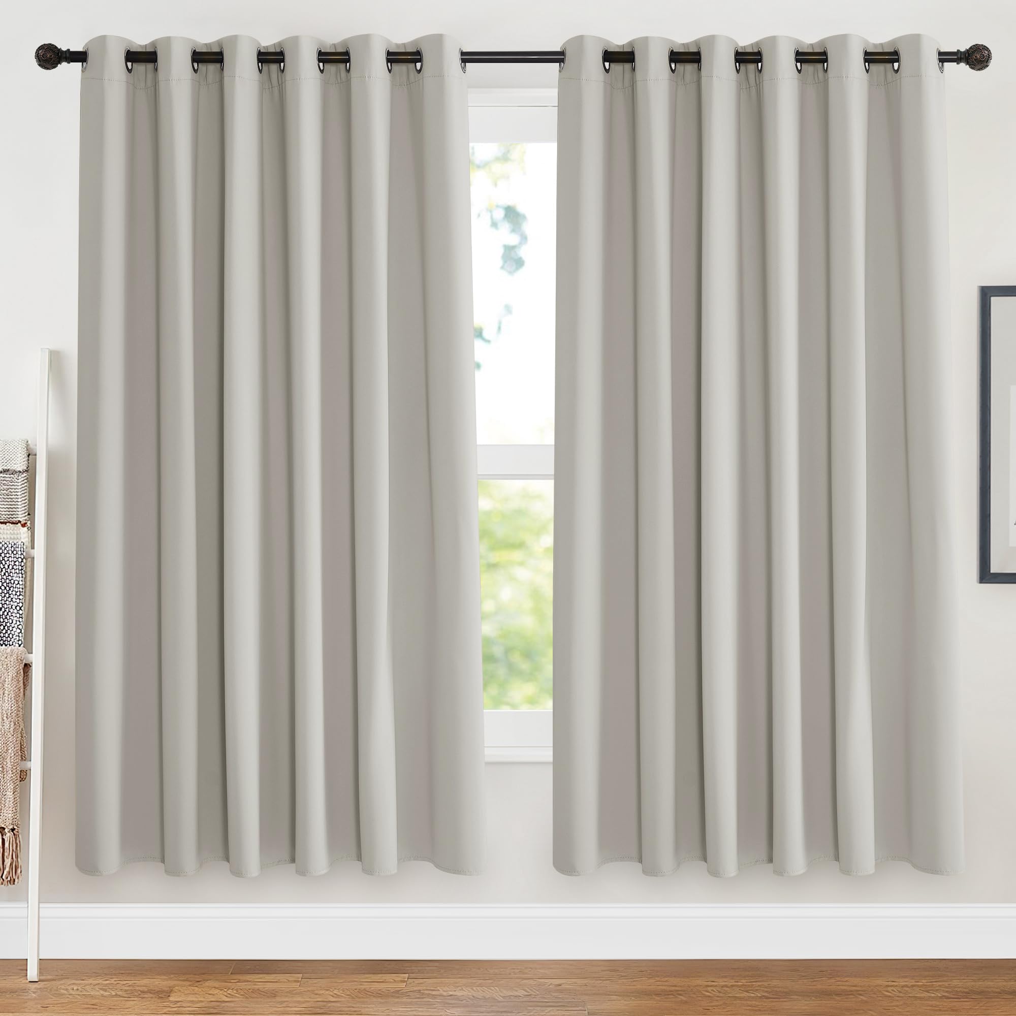 PONY DANCE Extra Wide Thermal Eyelet Curtains for Bedroom, Energy Saving Room Darkening Curtains & Drapes for Home Window Decor Panels, W90 X L72, 2 Pieces, Natural