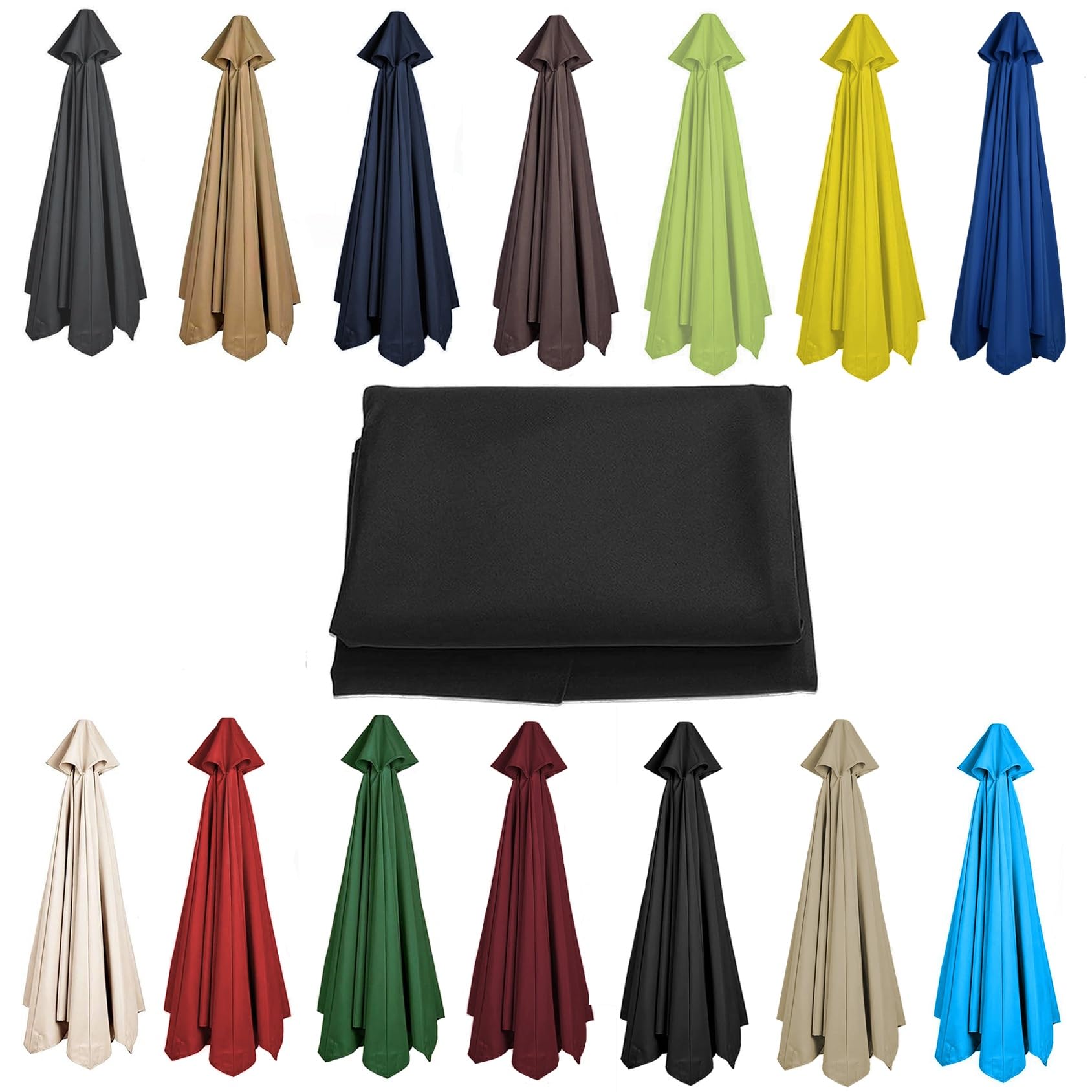 CMJYMX 200CM 2.7M 300CM Umbrella Replacement Parasol Canopy, UV50+, Waterproof, 6/8 Ribs Sun Umbrella Replacement Cloth Garden Canopy Cover Replacement Cover(Color:Black,Size:8 ribs-2.7m(8.8ft))