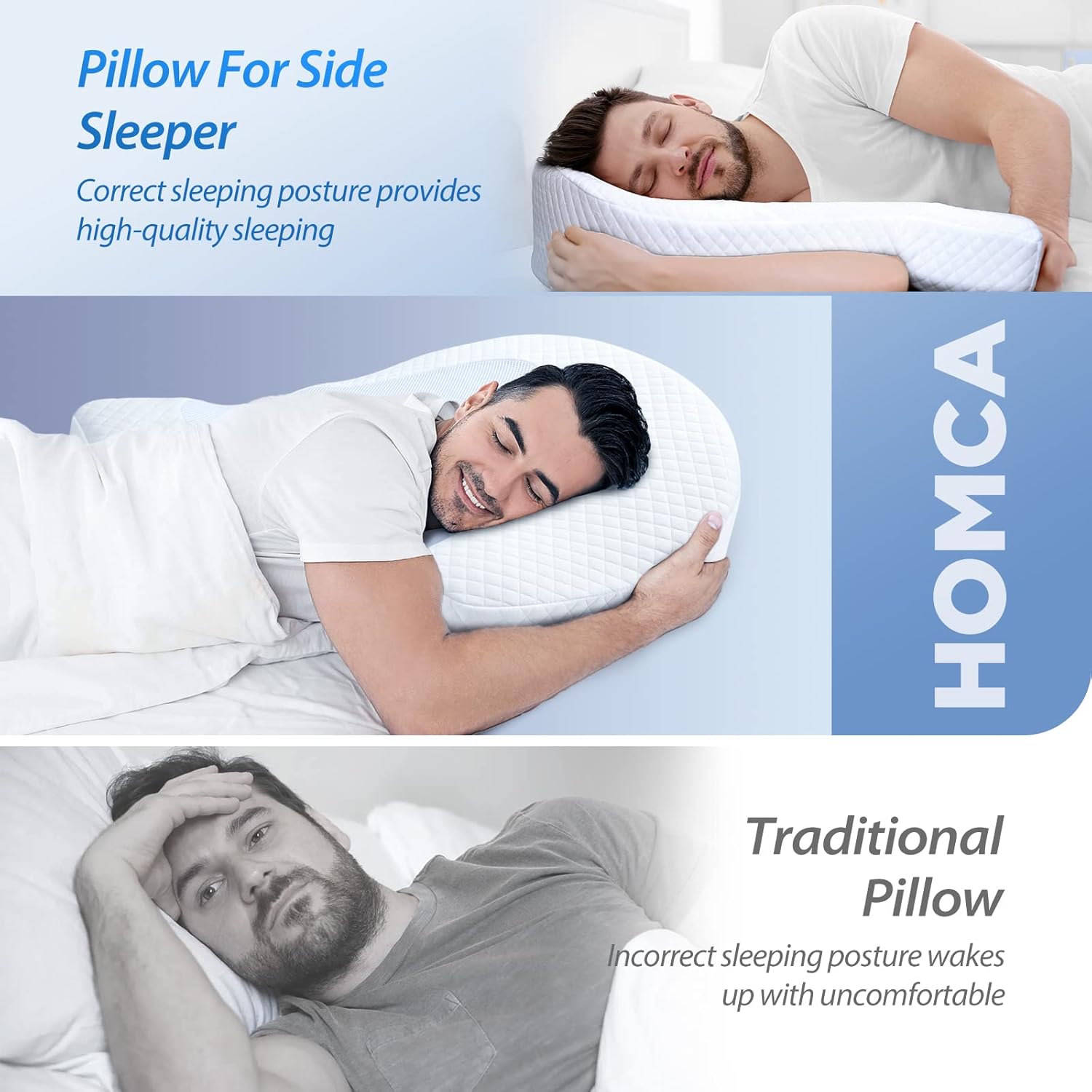 HOMCA Side Sleeper Pillows for Adults, Memory Foam U Shaped Pillows for Neck Pain Relief, Cervical Neck Pillow for Side Sleepers with Removable Washable Pillowcase (Upgraded Version)